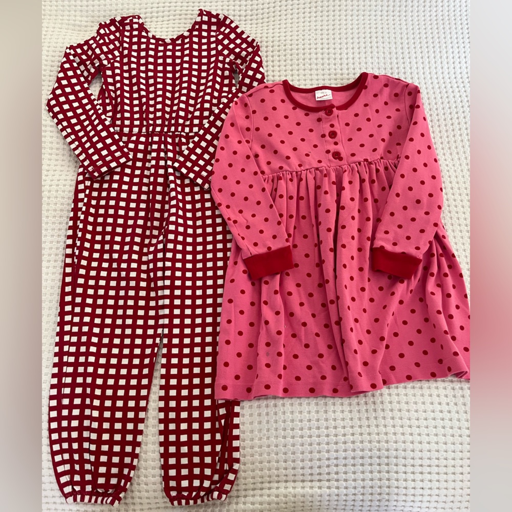 Hanna Andersson || Red Checked Plaid Jumpsuit and Polka Dot Dress 5T Bundle